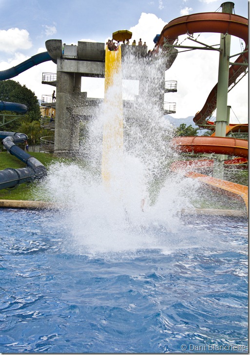 Itagui water park, splash from high water slides
