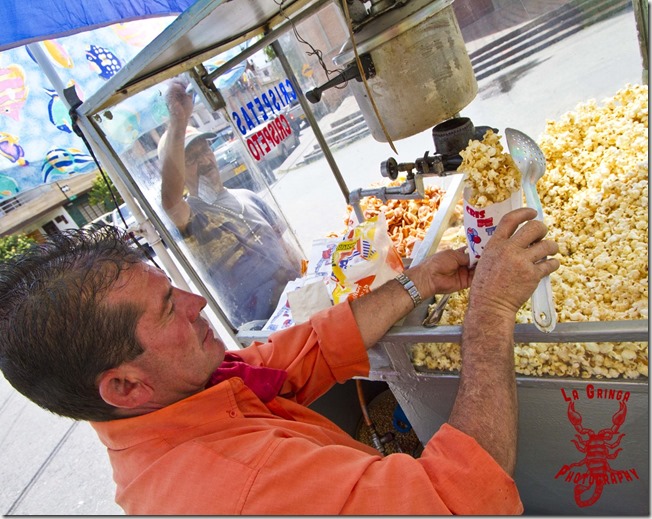 popcorn vendor outside of church, semana santa, colombia