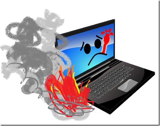 sick computer, hot computer, computer on fire,