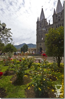 Jardin, colombia, south america, church, landscape, town, garden, red flowers, yellow flowers