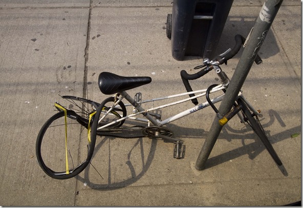broken bike, bicycle, mangled bicycle