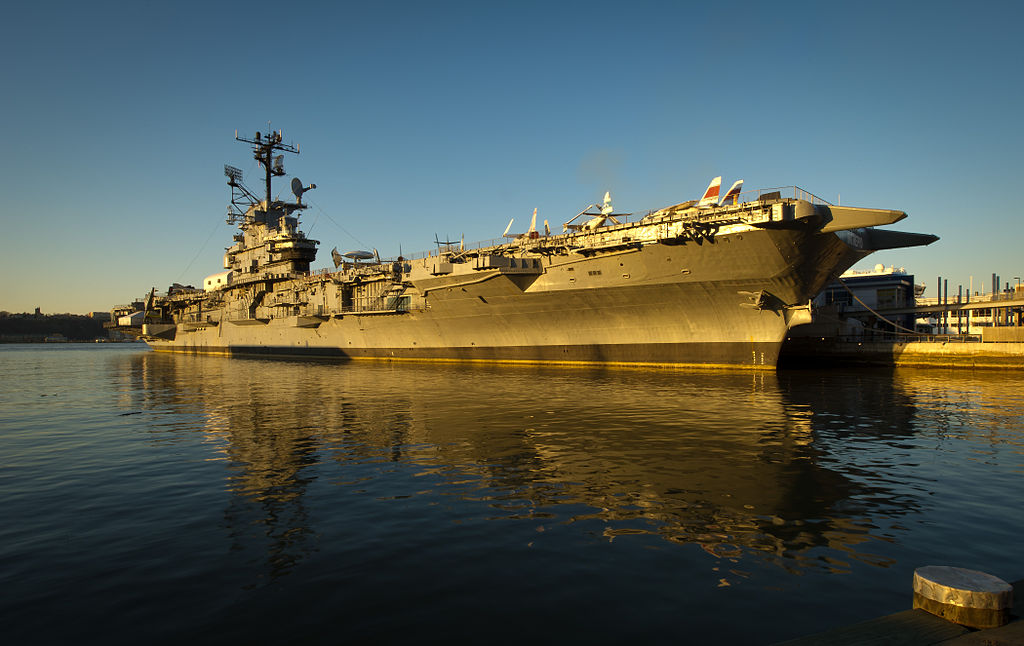 USS Intrepid aircraft carrier, which is home to the Intrepid Sea, Air & Space Museum, is seen in the late afternoon on Sunday, Dec. 11, 2011 in New York City. 